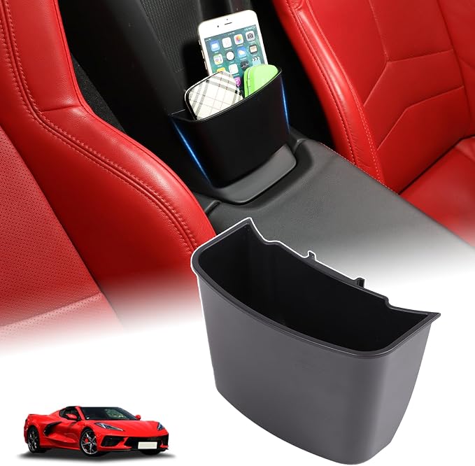 Center Console Organizer Armrest Seat Storage Compatible with Corvette C8 2020-2025-2026 Between Seat Rear Waterfall Phone Charger Cover Insert Organizer Pocket Tray Box Accessories (1PC)
