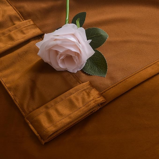 Roslynwood Luxury Soft Brown Velvet Curtains 96 inches Long Back Tab Thermal Insulated Blackout Window Drapes for Living Room/Bedroom/Dining Room, W52 x L96, 2 Panels