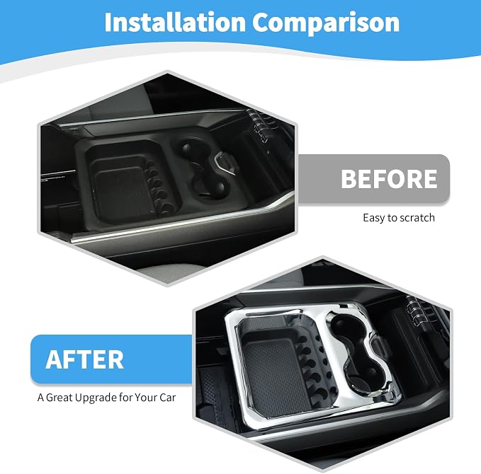 RT-TCZ for RAM Center Console Chrome Cup Holder Storage Box Trim Cover for Dodge RAM 2018-Present Chrome Interior Accessories