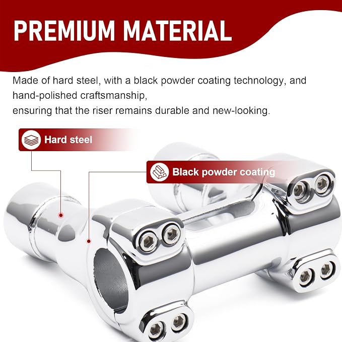 Chrome 4 inch Rise One-Piece Handlebar Top Clamp Kit 1.25 inch Diameter Investment-cast steel Risers for Harley Dyna Softail Sportster