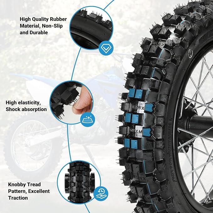 EOPOAYI 14" Wheel Rim 90/100-14 3.00-14 Rear Tire Assembly Compatible with 125cc 150cc Apollo TTR125 SSR KLX125 RM80 TaoTao DB17 Off Road Pit Dirt Bike Parts Brake Rotor 428 Chain 41T Sprocket