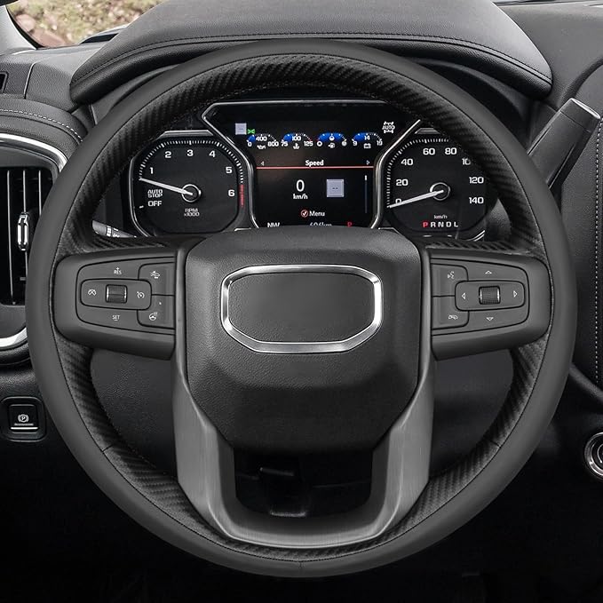 MEWANT Hand Stitch 3D Style Real Leather Steering Wheel Protector Wrap Cover for GMC Sierra 1500 2019-2023/Sierra 1500 Limited 2022/Sierra 2500 2020-2024/Sierra 3500 2020-2024/Yukon 2021-2023