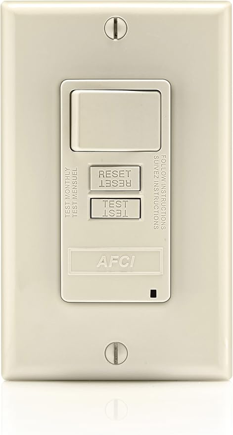 Leviton AFCI/Switch Combination, 15 Amp, Self Test, LED Indicator Light, AFSW1-T, Light Almond