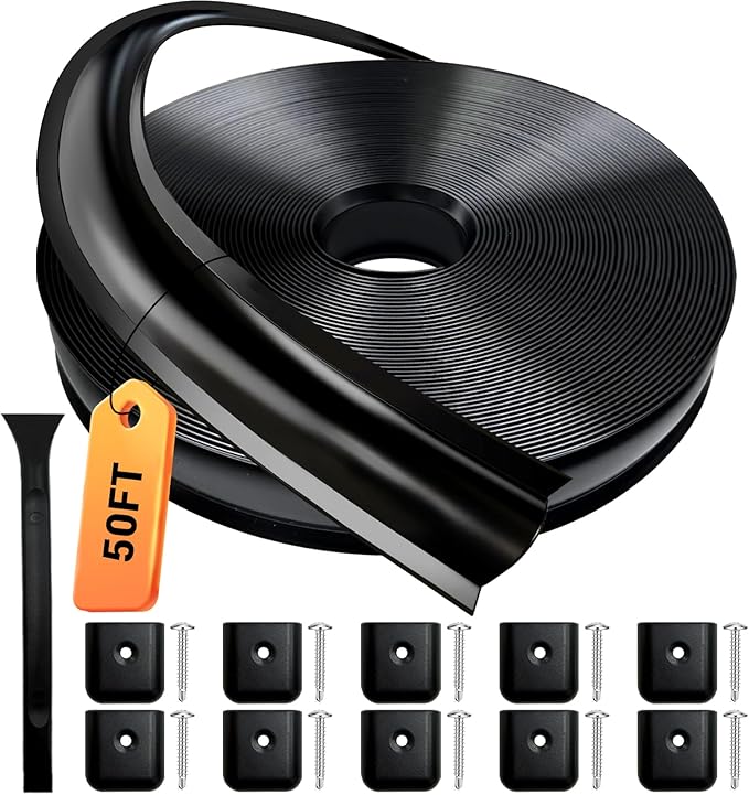 1” RV Trim Molding Insert, 50 Ft Heavy Duty RV Weather Stripping Exterior, Vinyl Rubber Seal Strip Includes End Caps, Screw Cover Trim for Camper Travel Trailer, Black
