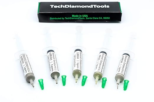 TechDiamondTools Diamond Polishing Compound Kit of 5 Polishing Paste USA Made 400 1200 4000 14000 50000 Grit for Marble Glass Metal Rock Jewelry Resin Silver Gemstone with 10% of Diamond Powder