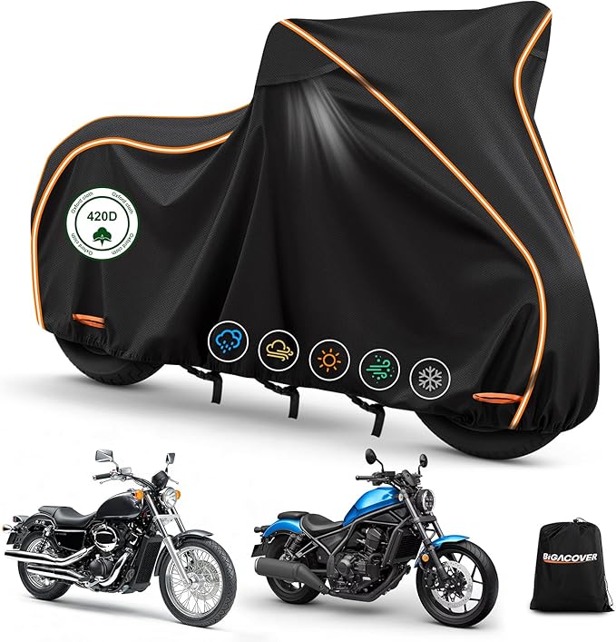 420D Motorcycle Cover for Honda Rebel 250 300 500 1100 Shadow 600 750 1100 / Vtx 1300 1800 / Fury / VT750,Outdoor Bike Cover Windproof Heavy Duty Waterproof Protection