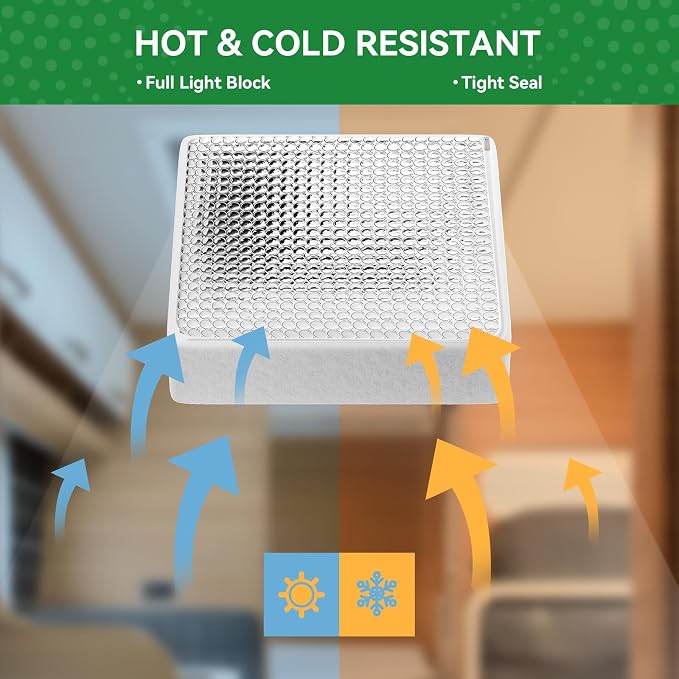 2 Pack RVINGPRO 14’’x14’’ RV Vent Insulator with Reflective Surface & No-Slip Design, RV Skylight Cover Fits for Standard RV Shower Skylight, with Storage Bag | 3 Layers to Reduce Heat Transfer