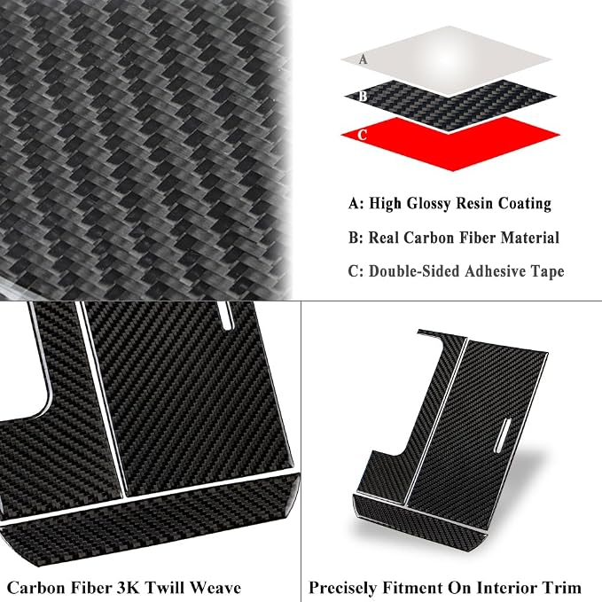 AeroBon TSX Real Carbon Fiber Interior Trim Overlay Compatible with 2009–2014 Acura TSX Sedan and Sport Wagon, 3-Piece Cup Holder, Handbrake Lever, and Center Console Panel Trim Cover Set