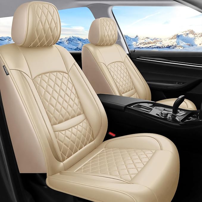 Fit Edge Car Seat Covers for Ford Edge 2007-2025 2026 - Luxury Leather, Anti-Slip, All-Weather Seat Cushions, Waterproof & Breathable, Airbag Compatible, Full 5-Seat Set (Beige)