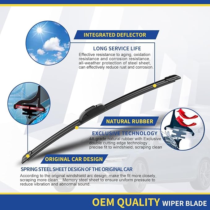 3 Wipers Factory Replacement For 2005 2006 2007 2008 2009 2010 Toyota Sienna Original Equipment Front and Rear Windshield Wiper Blades Set 26"+19"+16" (Set of 3) U/J HOOK