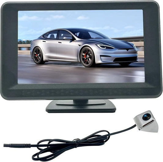 Blind Spot Camera with 5” BSD Monitor Kit, HD 1080P Monitor Side View Camera Kit, Door Tape Mounted Blind Spot Cam Silver