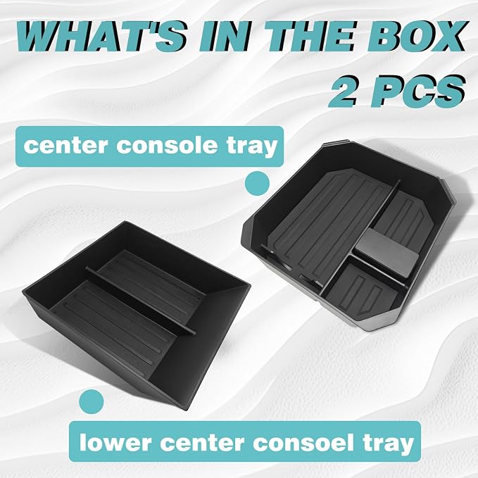 BestEvMod Center Console Organizer Tray Compatible with Tesla Cybertruck 2026 2025 2024 Accessories Pickup Armrest Storage Box (2PCS Upper + Lower Bundle)