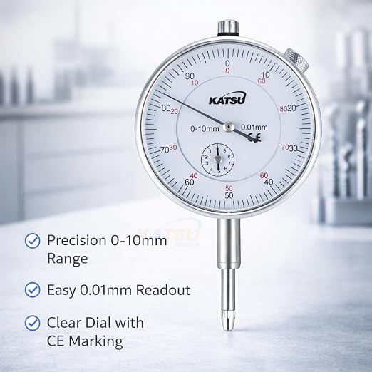 KATSU Tools Metric Dial Test Indicator DTI Gauge 0-10mm with Magnetic Base 40111963