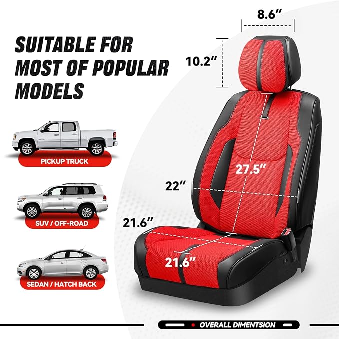 Auto Dynasty Car Seat Covers Front Pair, Automotive Seat Covers for Cars Breathable Waterproof, Universal Anti-Slip Car Interior Protectors Compatible Airbag Fit Most Cars, Red, Drive Series