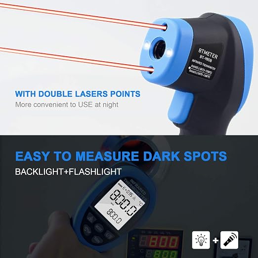 BTMETER BT-985B Laser Temp Gun Pyrometer, -58~2480℉(-50~1360℃) High Temperature Meter, 16:1 Distance Spot Ratio Industrial Infrared Thermometer Tester for Furnace, Smelting (NOT for Human Temp)