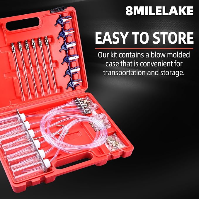 8MILELAKE Diesel Injector Flow Diagnostic Cylinder Common Rail Adaptor Test Tool Kit (Red)