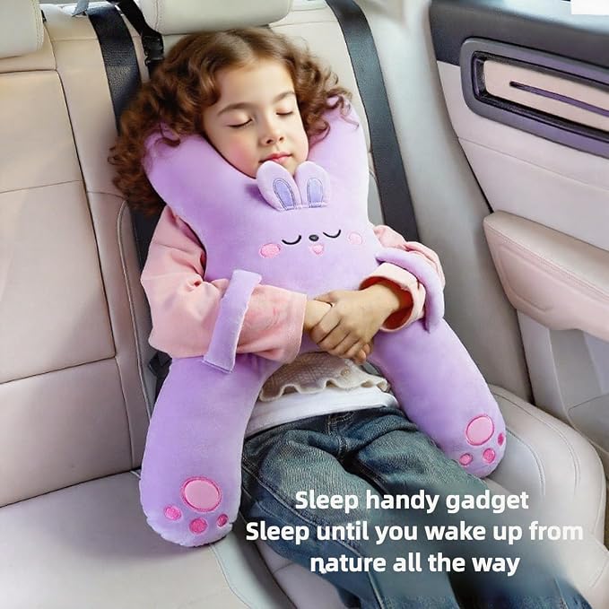 Car Pillow for Travel – Animal-Themed Car Seat Cushion with Safety Belt Protector – 4 Cute Styles: Pig, Dog, Rabbit, Panda (Panda)