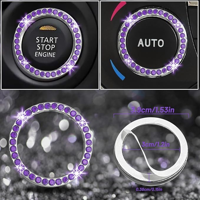 NBTEPEM 8 pcs Bling Car Accessories Set for Women, Steering Wheel Cover, Sparkly Seat Belt Covers, Bling Gear Shift Cover, Universal Fit Most Cars (Purple Violet Diamond)