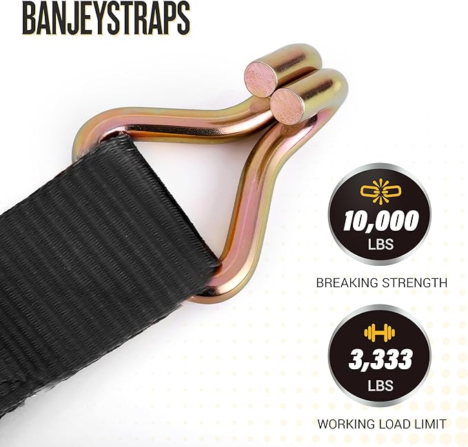 10000lbs Break Strength 2" x20FT Ratchet Straps 4-Pack - Heavy Duty Tie Downs with Double J-Hooks for Flatbed, Construction & Industrial Cargo - Black