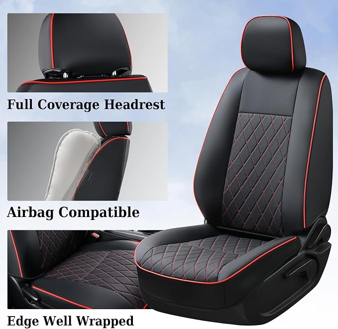 Coverado Tacoma Leather Seat Covers, Car Seat Covers Custom Fit for 2005-2023 Toyota Tacoma Double & Crew Cab SR SR5 Limited TRD Sport/Pro/Off Road (Fullset, Red)