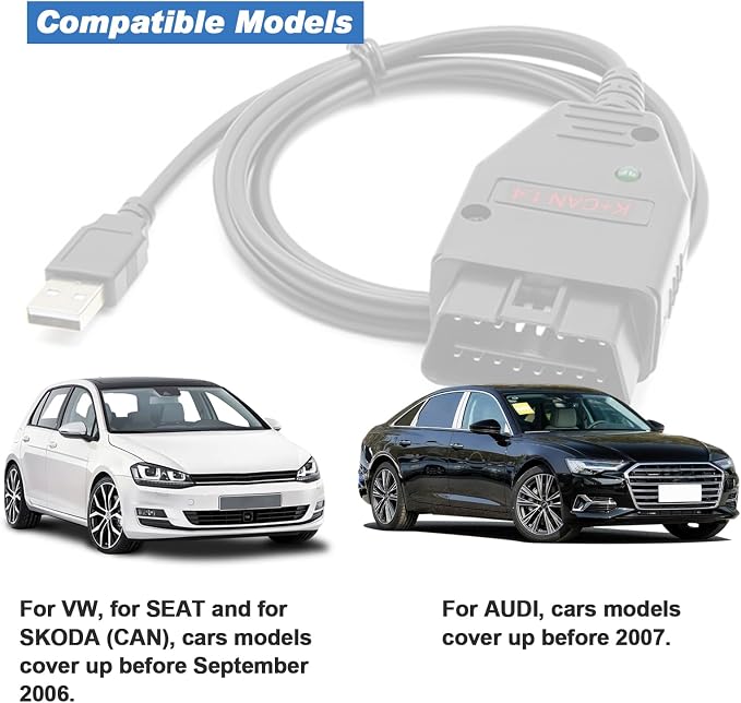 K CAN Commander V1.4 OBD2 to USB Cable,OBD Diagnostic Code Reader | Suitable for V-AG/Vvv/Audi/Skoda/SEAT/Nissan Vehicles,Fits k+can Commander 1.4 and V-WTOOL ECU Programming Software Scan Tool