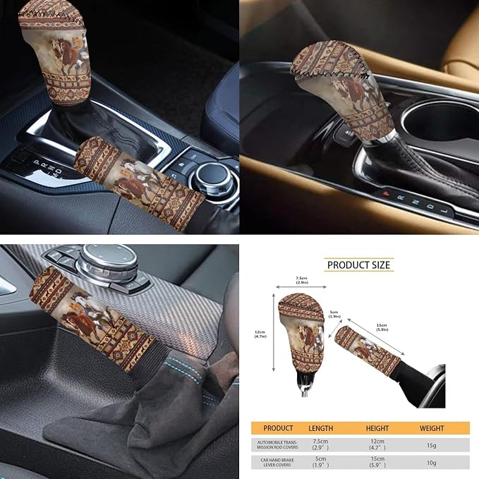 Tribal Horse Car Seat Covers Full Set 12 Pcs Car Steering Wheel Cover Center Console Cover Fashion Auto Seat Belt Covers Gear Lever Cover Fit for Most Cars, SUVs