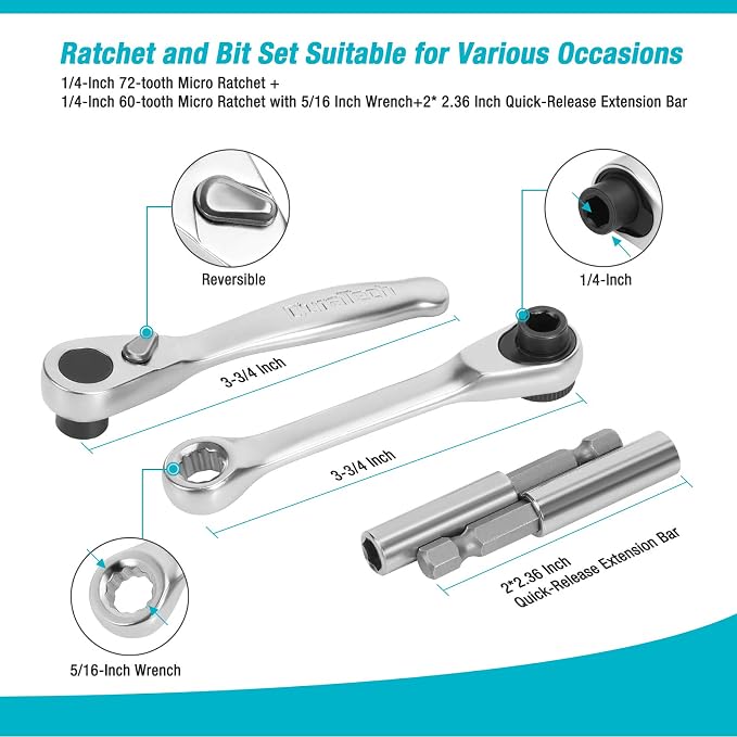 DURATECH 56-pieces 1/4" Mini Ratchet Wrench and Screwdriver Bit Set 3/8" Drive Swivel Socket Set