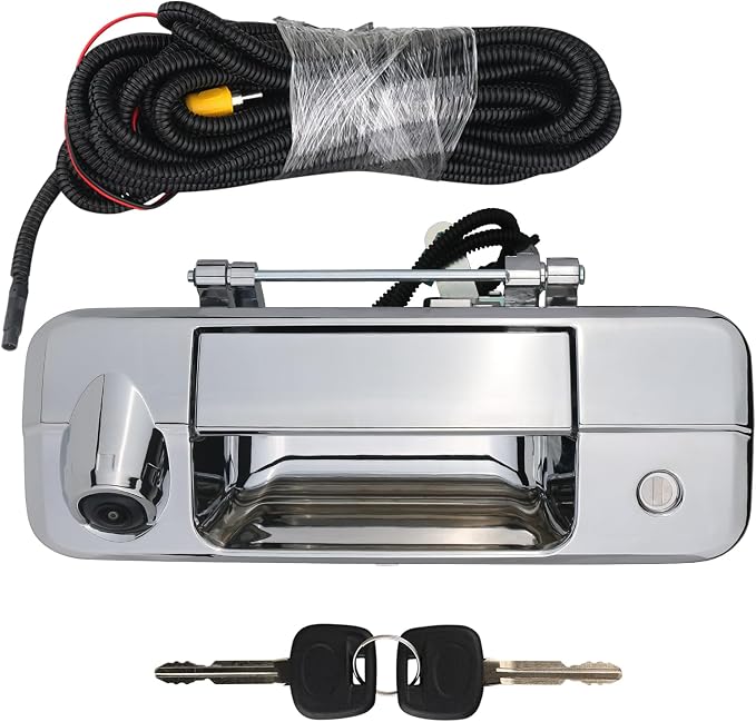 Backup Camera Tailgate Handle Rear View Camera Liftgate Latch Handle with Key Lock Cylinder Chrome Compatible with 2007-2013 Toyota Tundra Replaces 69090-0C051 690900C051