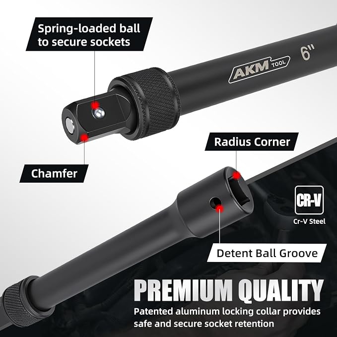 20 Piece Locking Impact Socket Extension Set, 3" 6" 9" Extension Bars, 1/4" 3/8" 1/2" Drive, Quick Release Locking Collar, Cr-v Steel, Universal Joints, Bit Socket Adapters, Socket Adapters