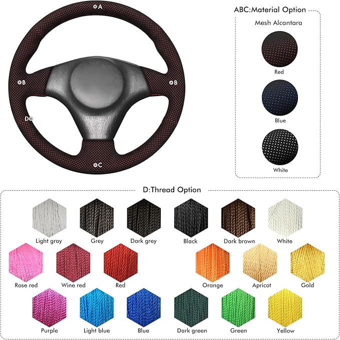 MEWANT Hand Stitch Steering Wheel Cover for Toyota RAV4 1998-2003 / Celica 1999-2006 / Corolla 2003-2008 / Matrix 2002-2008 / MR2 1999-2007 / Supra/Caldina, Custom Fit DIY Wrap Interior Accessories