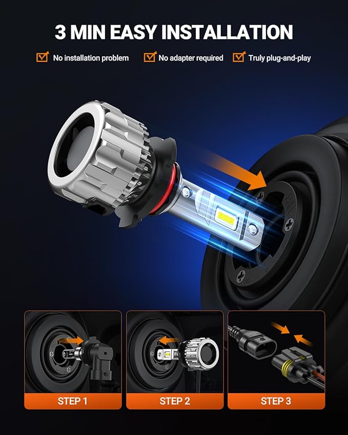 SEALIGHT 9005 9006 Fog Lights - for Off Road Powersports- 6000k Cool White LED Light with 20000 RPM turbo Fan 60000H Lifespan, 1:1 Mini Size Fog Lights, Pack of 4