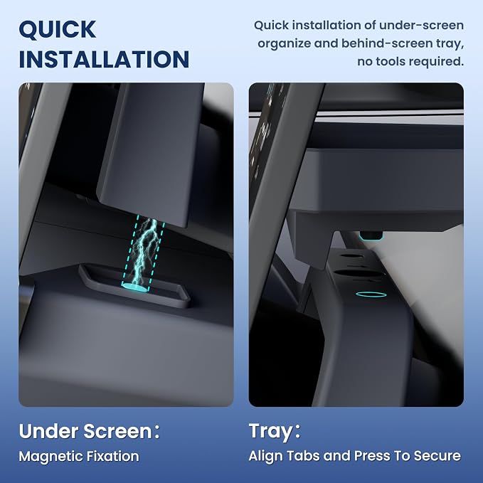 Upgrade for Model Y Juniper & Model Y L Under Screen Storage Organizer 2025-2026, Model 3 Highland Center Console Organizer 2024-2026 Model Y Accessories with Behind Screen Tray,Black