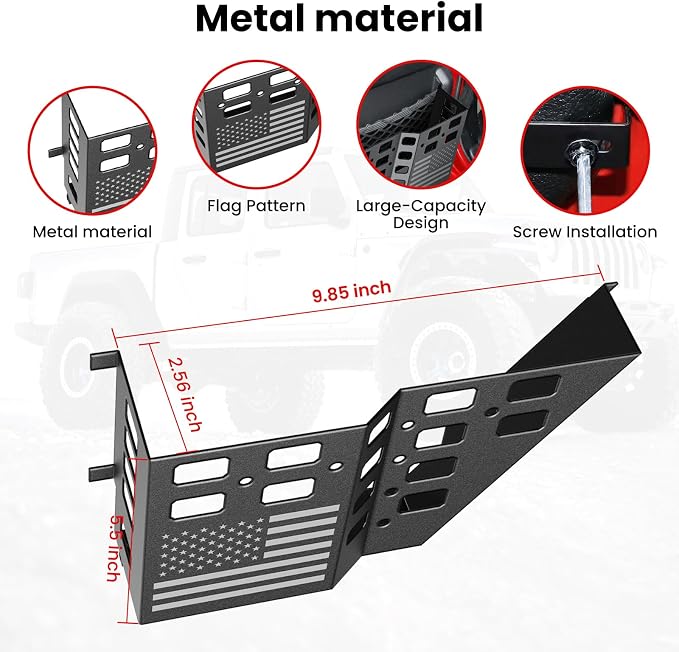 DIAMOOKY Metal Rear Door Pocket Storage Box for Jeep Wrangler JK JKU 2018 2017 2016 2015 2014 2013-2007 2/4 Door Accessories, Door Organizer Molle Panels, Flag, 2PCS
