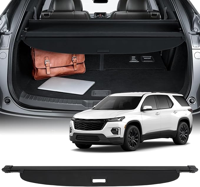 SCITOO Cargo Cover 2018-2023 Fit for Chevrolet Traverse Upgraded Retractable Rear Trunk Cover with Aluminum PVC&Plastic