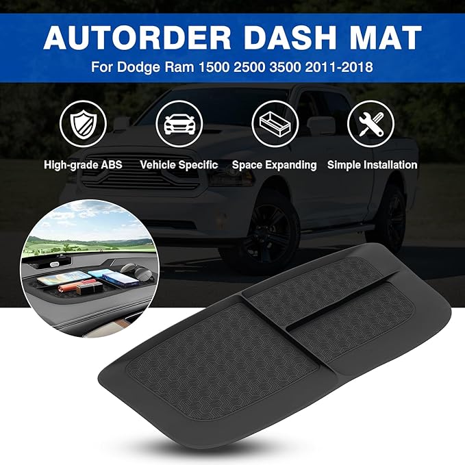 Autorder Dashboard Mat for 2011-2018 Dodge Ram 1500 2500 3500 Accessories Anti-Slip Mat Silicone Dash Mat for Ram Dash Liner Pad