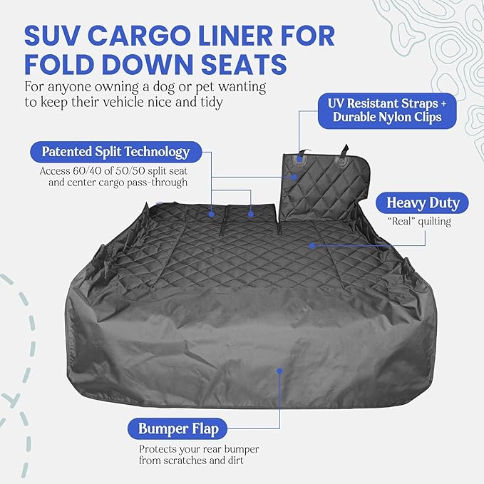 4Knines Split Cargo Liner for SUV – For Dogs & Pets, Heavy-Duty, Waterproof Trunk Mat & Cargo Cover – Fits 60/40 Split Bench & Armrest Pass-Through – Machine Washable, Non-Slip, Durable (Small, Beige)