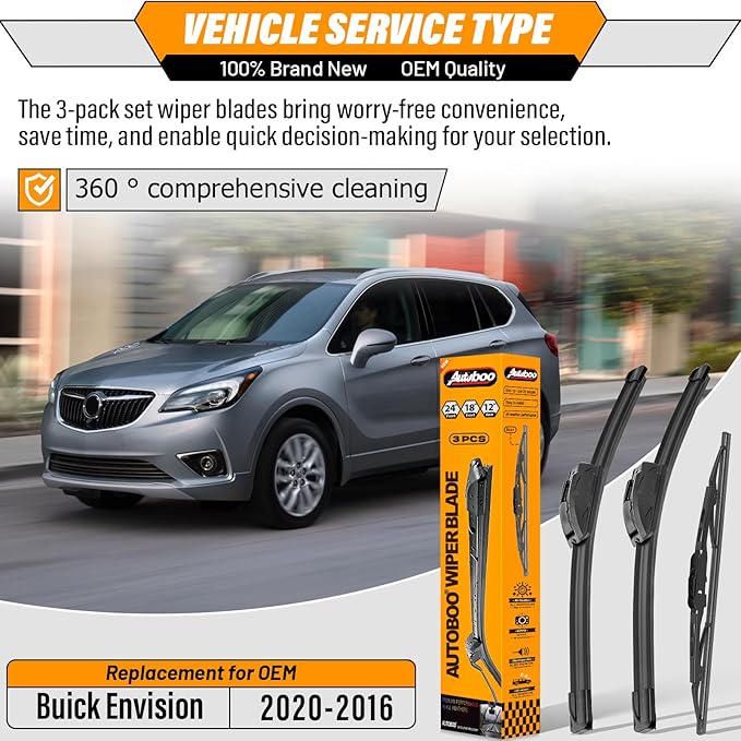 OEM Windshield Wiper Blade Replacement for Buick Envision 2016 2017 2018 2019 2020 Original Equipment All-Season Rear Wiper Blade Set 24+18+12 (Set of 3)