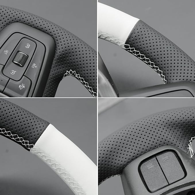 MEWANT DIY Stitched White Leather Steering Wheel Wrap Cover for GMC Sierra 1500 2019-2023 / Sierra 1500 Limited 2022 / Sierra 2500 2020-2024 / Sierra 3500 2020-2024 / Yukon (XL) 2021-2023 Accessories