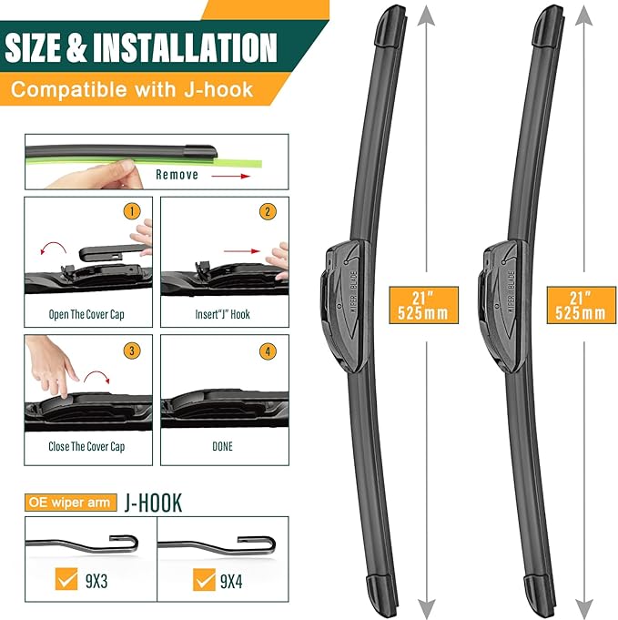 Windshield Wiper Blades Replacement for Jeep Patriot 2007-2017,Original Equipment Replacement Front Rear Wiper Blade Set - 21" 21" 10" (Set of 3)