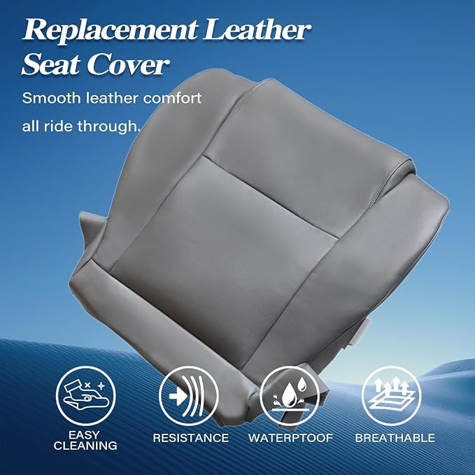 GXARTS Driver and Passenger Side Bottom & Top Lean Back Replacement Leather Seat Cover Gray Compatible with Toyota Tundra Work Truck 2007 2008 2009 2009 2010 2011 2012 2013