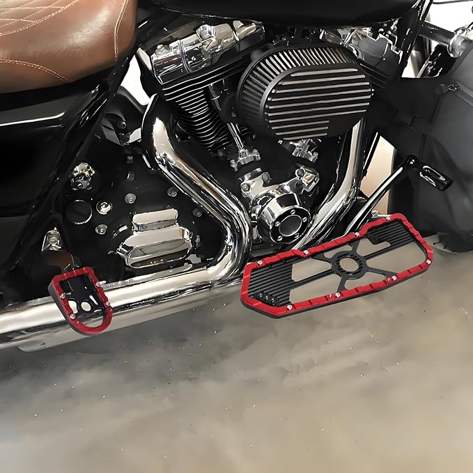Motorcycle Floorboards Set Driver Front Footboards and Rear Passenger Foot Pegs Kit Offroad MX Style Fit for Harley Touring Road King Road Glide Electra Glide Street Glide (Red Edge)
