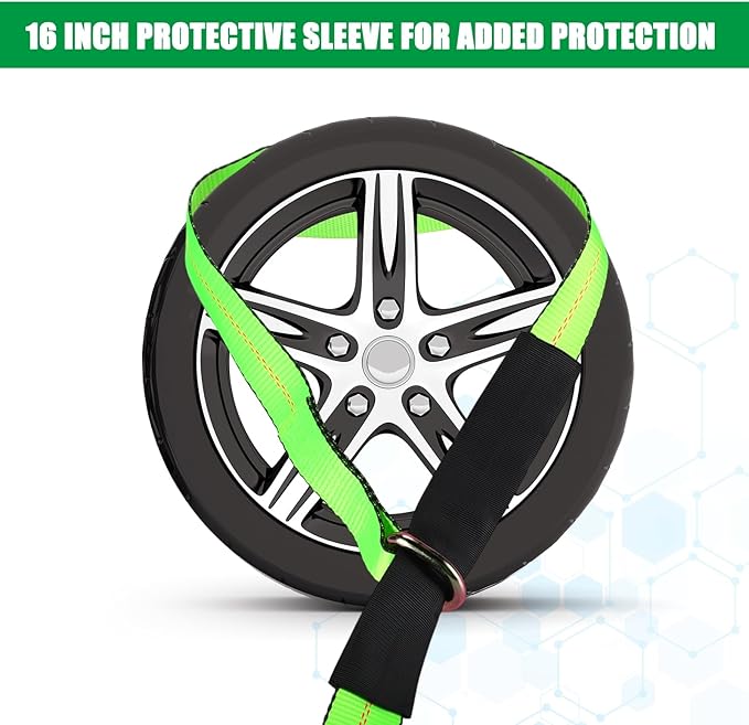 12 Pack Lasso Tow Truck Straps with D Ring 11, 000 Lbs Break Strength D Ring Auto Tie Down Wheel Lift Trailer Strap for Hauling Utv SUV Wrecker Rollback (2" X 8ft)