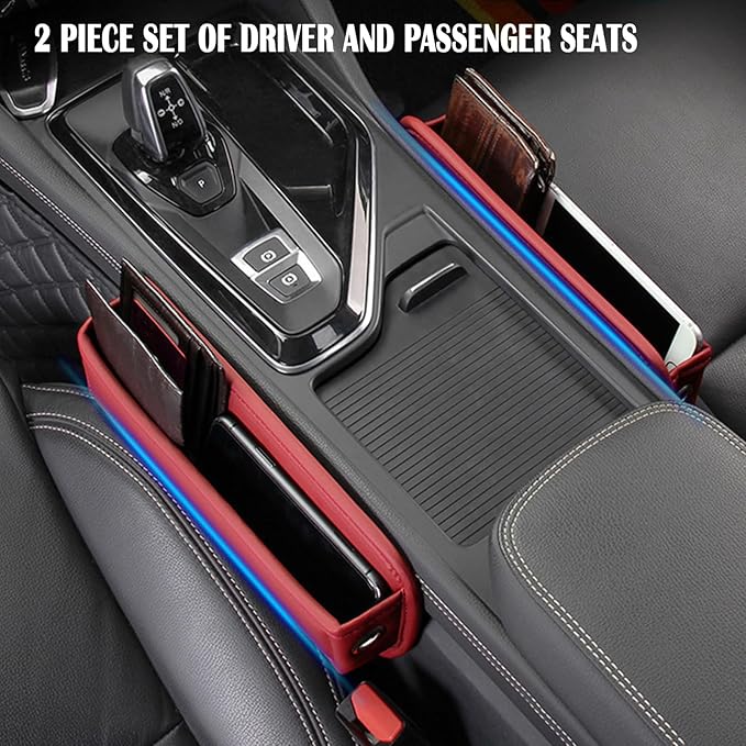 Universal Fit Car Gap Filler 2 pack, Premium Leather Seat Gap Filler Organizer, Car SUV Truck Essentials (Burgundy 2 PC)