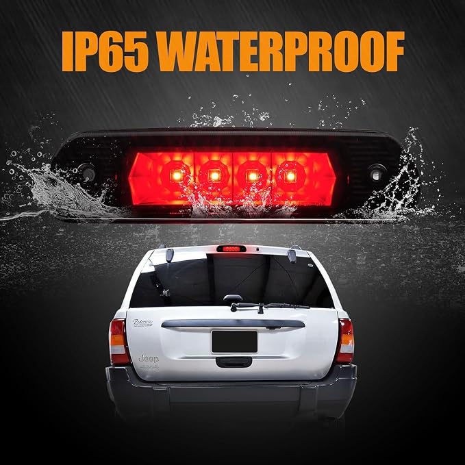 Third 3rd Brake Light LED for 1999-2004 Jeep Grand Cherokee, High Mount Rear Brake Lights Assembly for 99-04 Grand Cherokee, Waterproof Center Cab Lamp Stop Light (Black)