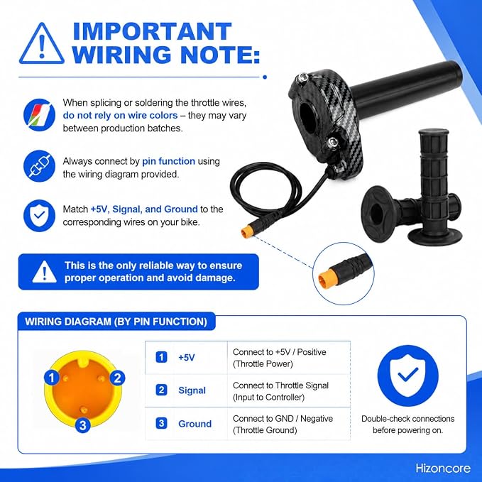 Ebike Full Twist Throttle for Macfox, 3 Pin Surron Style Throttle Grip Kit 12V-72V Compatible with HappyRun Freego Heybike Electric Dirt Bike