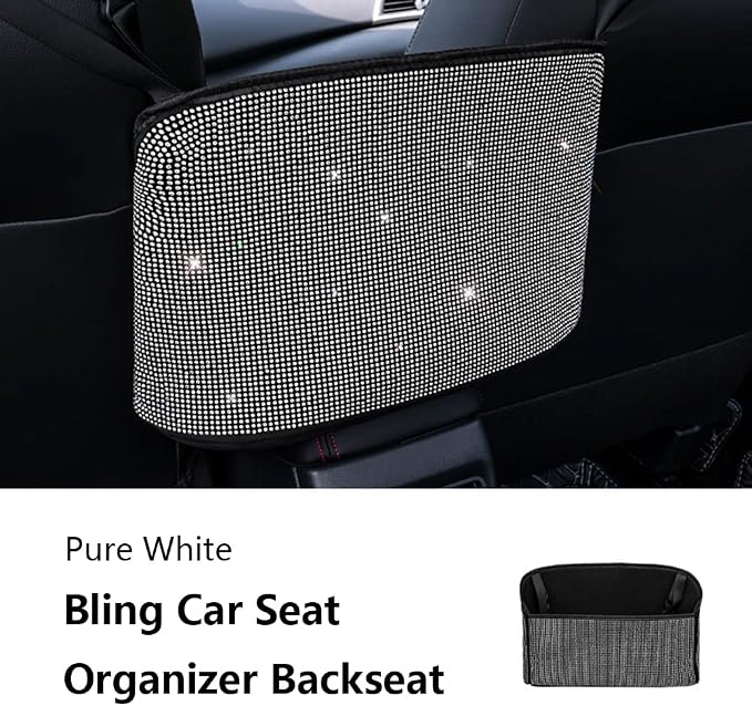 Car Net Pocket Handbag Holder Between Seat Back Organizer Storage Bag, Purse Holder for Console Front Seat Storage Barrier, Rhinestone Car Storage Organizer Between Front Seats, Multicolor