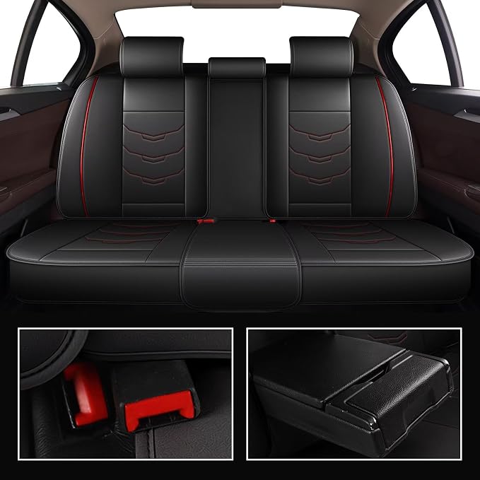 Car Seat Covers Fit for Chevy/Chevrolet Equinox 2007-2026 Full Set Luxury Leather Seat Cushion Waterproof Automotive Seat Protectors(5 Seat, Black&Redline)