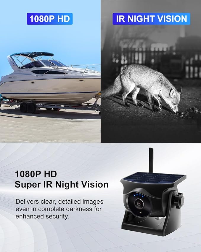 Magnetic Solar Wireless Backup Camera: AI Pedestrian & Vehicle Detection, 1-Min Install, No Wiring/Drilling, Gesture Control,Rechargeable Battery, Night Vision, 5" 1080P Monitor for RV, Trailer, Truck