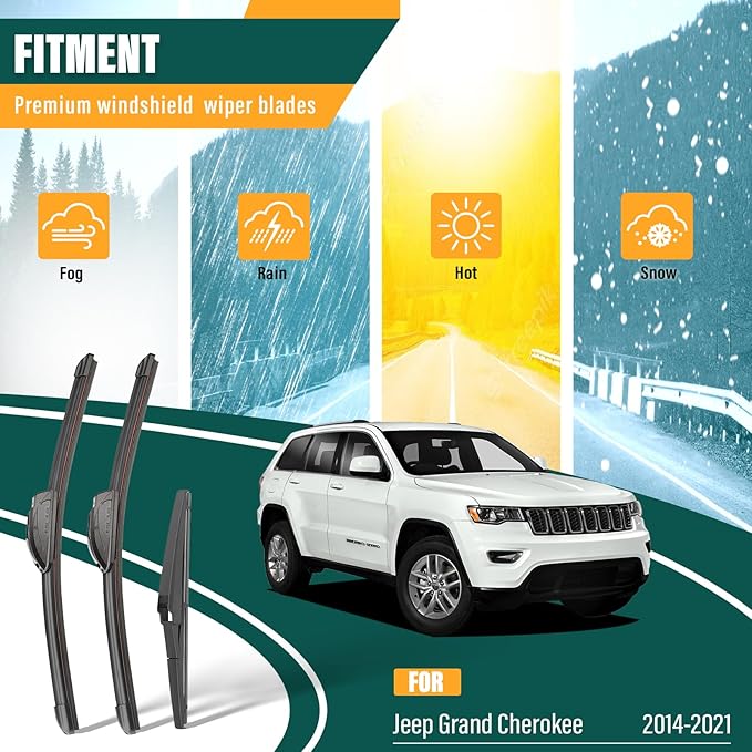 Windshield Wiper Blades Replacement for Grand Cherokee 2014-2021,Original Equipment Replacement Front Rear Wiper Blade Set - 22" 21" 11" (Set of 3)