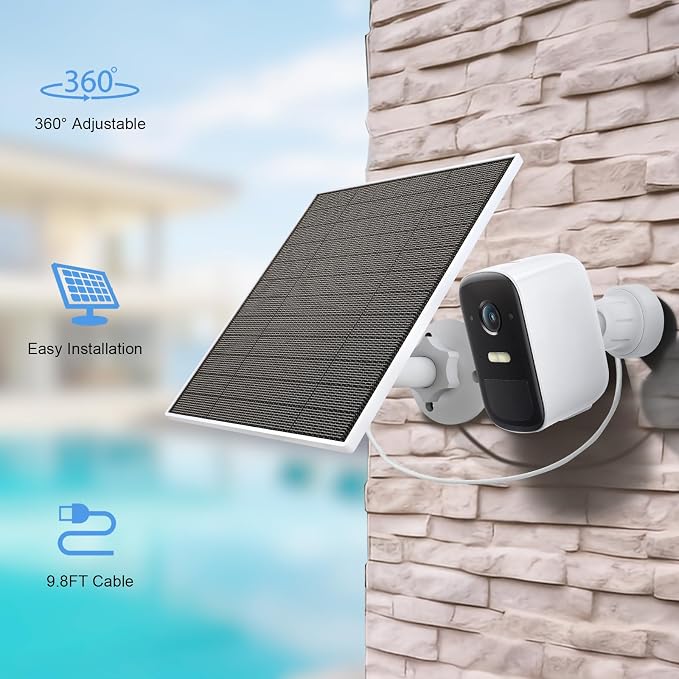 Solar Panel for Eufy Outdoor Camera, 5W Solar Panel Charger Compatible with Eufycam, Continuous Power Supply, 9.8ft Charging Cable, IP65 Waterproof, Adjustable Wall Mount, 3 Pack